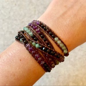CRYSTAL & BROWN LEATHER WRAP BRACELET